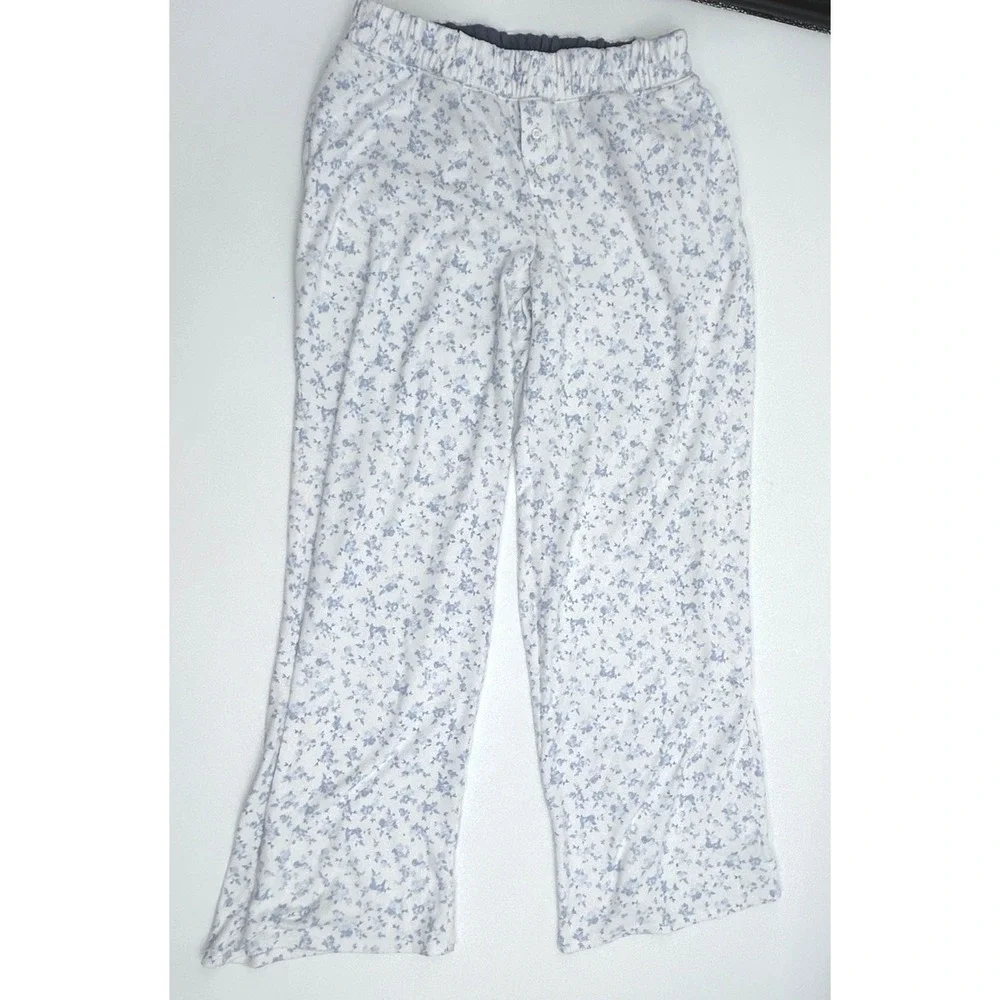Hollister Blue Floral Flannel Pajama Set Hooded Top Lounge Sleepwear coquette